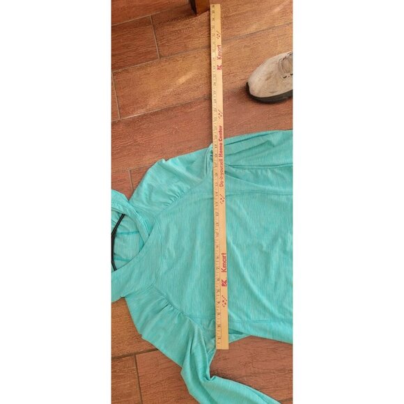 Danskin Now Hooded Blue Green Dri More Light Thermal Pullover Small Ruched Thumb - Picture 5 of 9